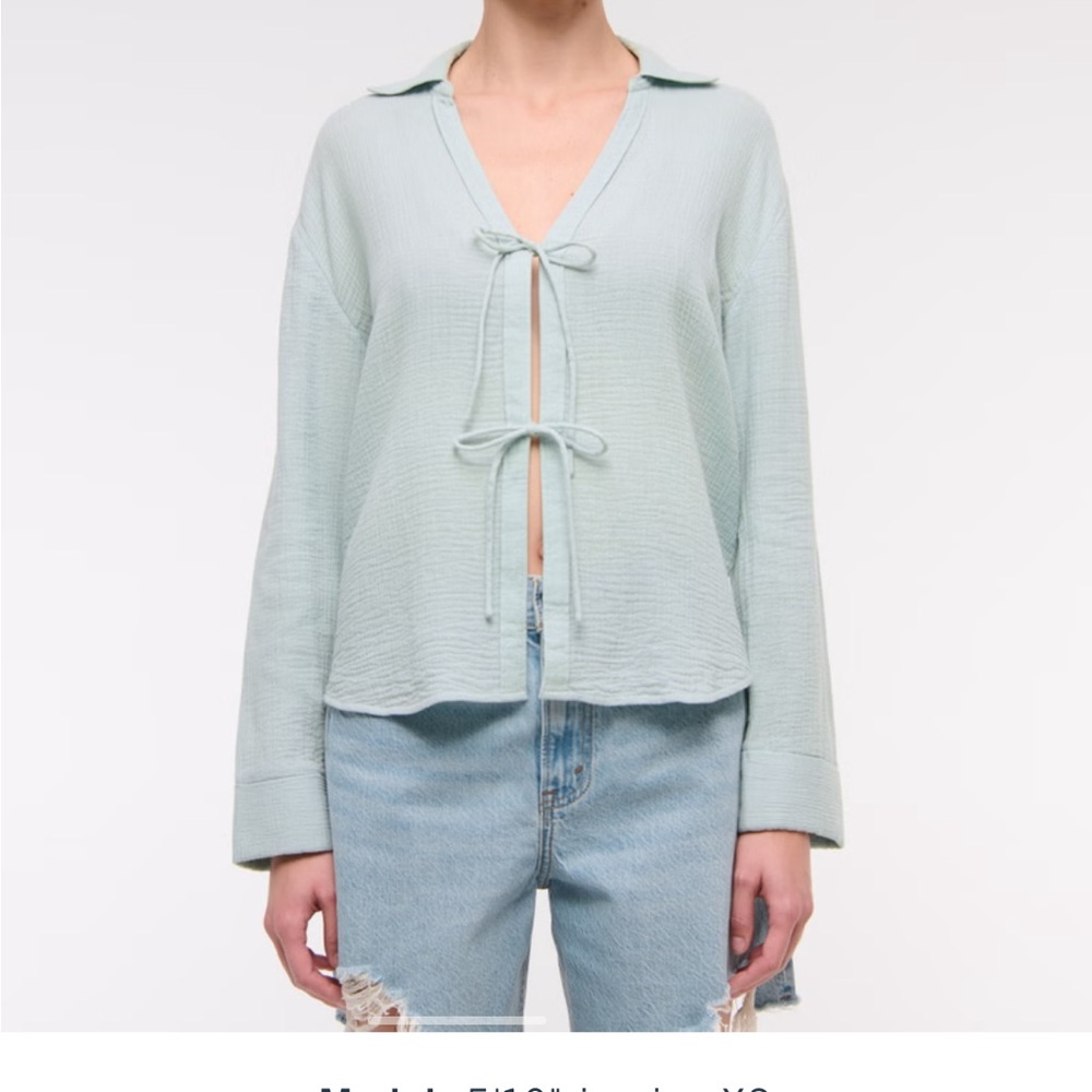 Abercrombie & Fitch “Light Green” (Mint) Gauzy Tie-Front Shirt